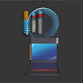 3D Rendered Mechanical Device With Silver Blue Cylindrical Body And Blue Yellow Square Base