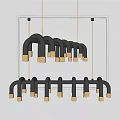 Modern Black Gold Curved Pipe Chandelier With Multiple Bulbs For Interior Decor 3d model