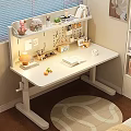 Modern White Height Adjustable Desk Set With Lamp Open Book Green Plants And Stationery