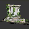 Ornate Outdoor Stone Decorative Box Covered With Green Ivy And Vines