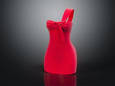 Red Strappy Dress with Bow Detail and Fitted Silhouette for Evening Events 3d model