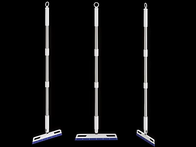 Three White Pole Mops With Blue Cleaning Heads For Home Use 3d model