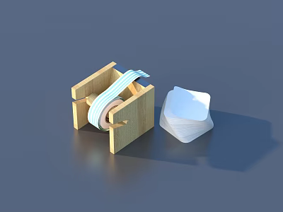 Wooden Paper Towel Holder With Rolled Towels And Stacked Square Tissues 3d model