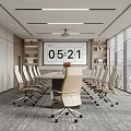 Modern Conference Room With Long Table Multiple Chairs Large Screen And City View Windows 3d model