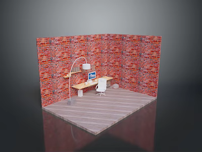 Modern Sofa Combination With Red Brick Wall And Wooden Floor Design 3d model