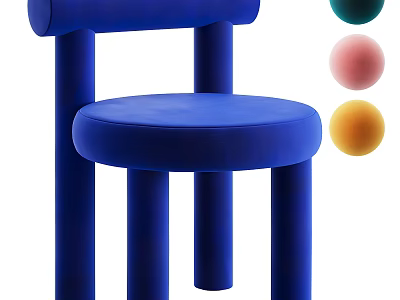 Stylish Blue Chair Design With Colorful Balls In Green Pink And Yellow 3d model
