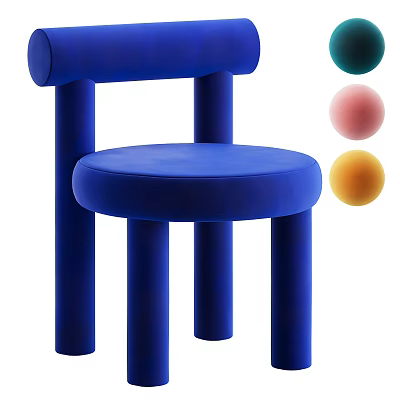 Stylish Blue Chair Design With Colorful Balls In Green Pink And Yellow 3d model
