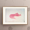Pink Lying Fox Artwork In Golden Frame With Light Background 3d model