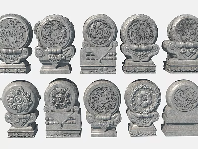 Stone Garden Ornaments With Intricate Carvings And Floral Patterns For Decoration 3d model