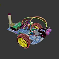 Robot Car With White Chassis Yellow Wheels Electronic Components And Colorful Wires