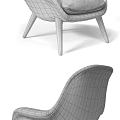 Elegant Armchair With Black Leather Backrest Grey Seat And Slim Wooden Legs