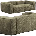 Two Seater Sofa With Ribbed Striped Fabric And Cozy Throw Pillows Plus Blanket