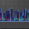 Colorful Neon City Skyscrapers With Illuminated Lights And Modern Architecture