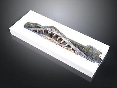 Ancient Architectural Model Display With Stone Steps And Ruin Structure On White Base 3d model