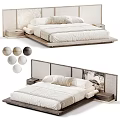 Elegant Modern Double Bed With Wooden Frame Upholstered Headboard And Nightstands