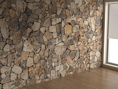 Natural Stone Building Exterior Wall Design With Wooden Floor And Window 3d model