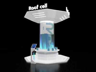 Modern Roof Cell Display Island With Tech Design Blue Light Beams And Display Screen 3d model