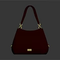 Elegant Red Velvet Handbag With Golden Decorative Handles And Brand Label