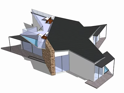 Modern Shower Sauna Home Design With Unique Roof Glass Walls And Stone Terrace Elements 3d model