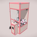 Pink Arcade Claw Machine Filled With Stuffed Toys And Small Plush Animals Nearby