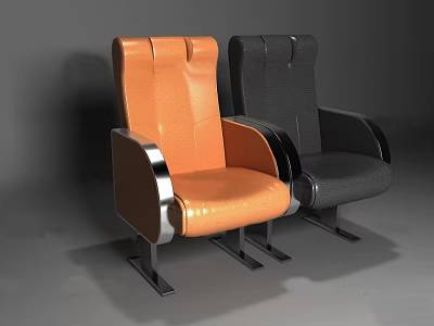 Modern Public Chair Design Orange And Black Leather With Metal Armrests And Sturdy Frame 3d model