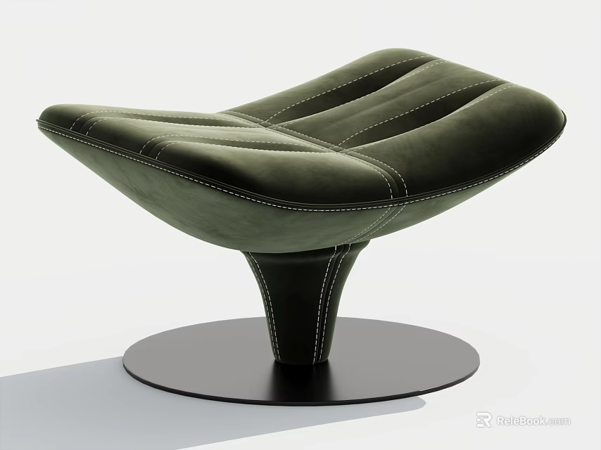 Modern Green Velvet Stool With Stitched Details And Black Round Base For Contemporary Interior Spaces 3d model 