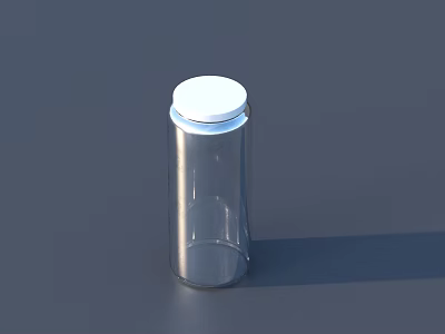 Public Facility Transparent Glass Bottle With White Cap And Cylindrical Structure 3d model