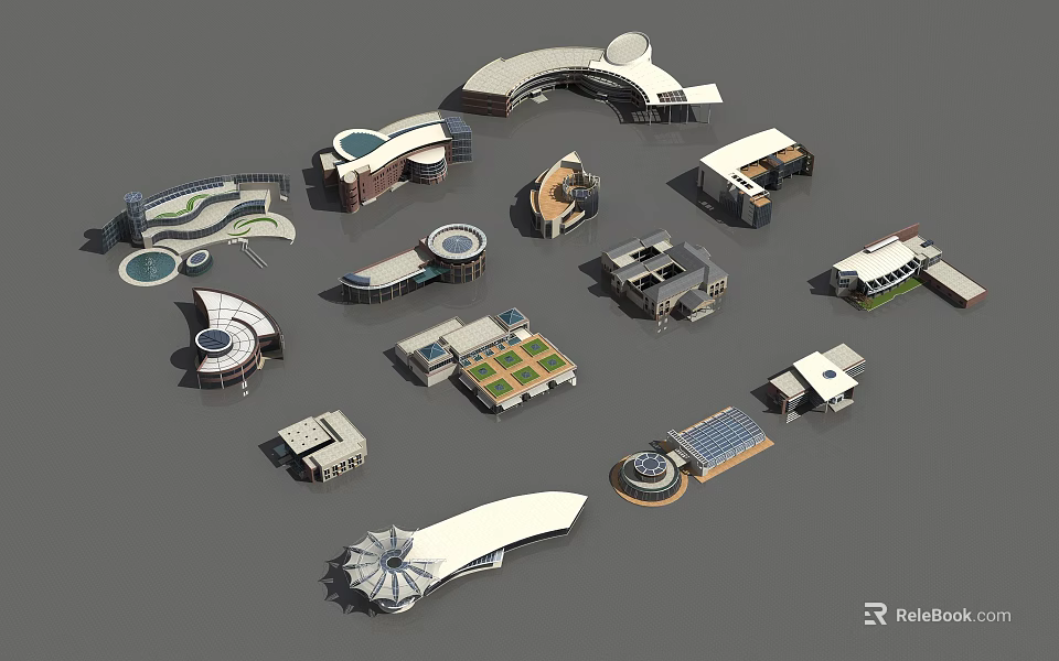 Collection Of Modern Architectural Models With Various Shapes And Structural Details 3d model