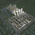 Aerial Plan of Modern Residential Community with High Rise Buildings Green Spaces and Roads