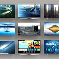 Multiple Televisions Displaying Various Scenes Including Nature Landscapes City Views And App Interfaces