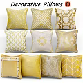 Gold Yellow Decorative Throw Pillows With Geometric Patterns And Floral Designs