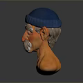 Man Wearing Blue Knit Cap Gray Mustache and Orange Skin 3D Rendered Head