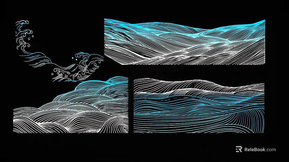 Wavy Line Decorative Wall Hanging With Blue And White Modern Artistic Design For Home Decor 3d model 