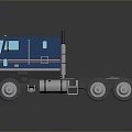 Blue Classic Semi Truck With Cab Multiple Wheels And Stripe Decoration