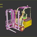 Yellow And White Forklift Truck With Cab Fork Attachment And Reflective Surface