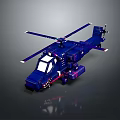 Detailed Blue Helicopter Model With Rotors Fuselage Windows And Wheels Design