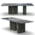 Modern Green Marble Dining Table With Pedestal Legs And Metal Accents