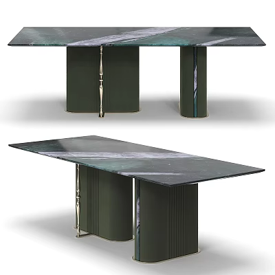 Modern Green Marble Dining Table With Pedestal Legs And Metal Accents 3d model