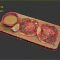 Fresh Authentic Tacos With Meat Onions Cilantro On Wooden Platter And Yellow Sauce Lemon Wedge