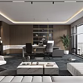 Modern Office Interior Design With Open Layout Large Windows Sofa And Green Plants 3d model