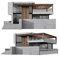 Modern Detached Villa Exterior With Large Glass Windows Wooden Accents And Concrete Structure