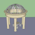 Elegant Outdoor Domed Pavilion With Tall Columns Central Fountain And Stone Benches