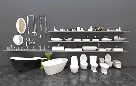 Modern Bathroom Appliances Toilet Bath Basin Wash Sink Cosmetic Shower Faucet 3d model