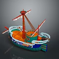 Decorative Marina Model Ship With Colorful Sails Mast And Orange Wooden Deck