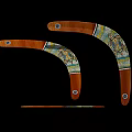 Four Handcrafted Wooden Curved Decorative Pieces With Colorful Inlay Patterns