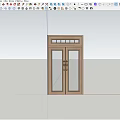 Wooden Front Door With Double Glass Panels Top Window Panes And Golden Handles