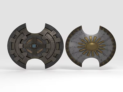 Decorative Shields With Geometric Pattern Blue Center And Sun Design Ornate Edges 3d model