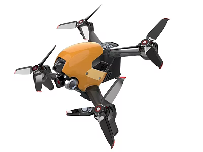 Professional Yellow And Black Drone With Four Rotors And Camera For Aerial Use 3d model