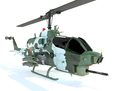 Camouflage Military Helicopter With Rotor Weapon Systems And Green Camo Coating 3d model