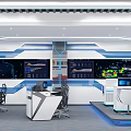 Modern High Tech Control Room With Multiple Screens And Console Chairs 3d model